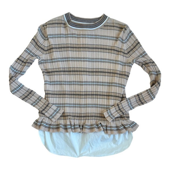 Derek Lam Sheer Striped Crewneck Sweater in Nude Multi - Picture 2 of 7